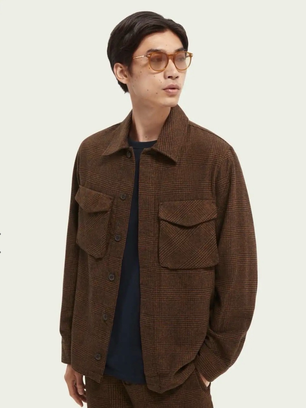 Scotch Soda Amsterdam Relaxed Wool Blend Overshirt Herringbone